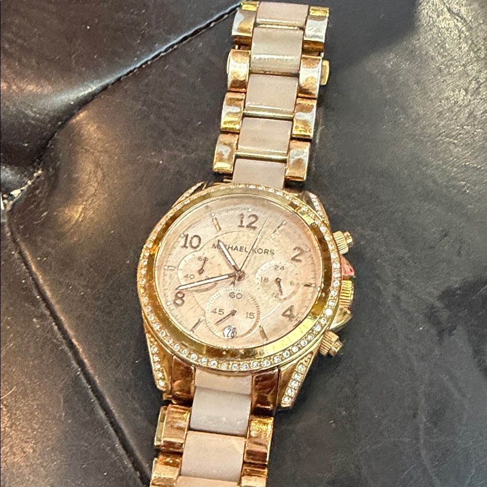 Michael Kors Gold and Cream Chronograph Watch